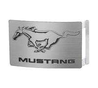 Buckle-Down Belt Buckle, Ford Mustang Text Brushed Silver Black, Rectangle