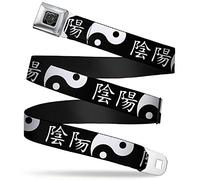 Buckle-Down Belt, Seatbelt Buckle Belt, Yin Yang Symbol Close Up Characters Black White, Adjustable, Black, 3.81 cm Wide