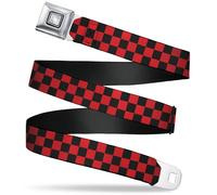 Buckle-Down Belt, Starburst Seatbelt Buckle Checkered, Red, 1.5" Wide - Fits Pant Size 32-52