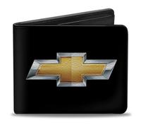 Buckle-Down - Bi-Fold Wallet Pu Bifold Wallet - Chevy Bowtie Black/Gold Logo Centered Mens
