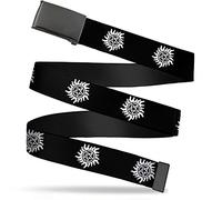 Buckle-Down Boys Web Belt Supernatural 1.5", Winchester Pentagram Repeat Black/White, Wide-Fits up to 42" Pant Size