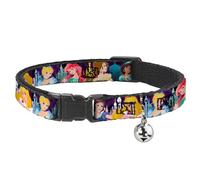 Buckle Down Breakaway Cat Collar - Disney Princess Poses/Castle Silhouettes Purples/Multi Color - 1/2" Wide - Fits 8-12" Neck - Medium