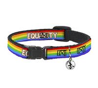 Buckle-Down Breakaway Cat Collar with Bell, Equality Stripe Rainbow White, 8.5 to 12 Inches Length x 0.5 Inch Wide