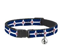 Buckle-Down Breakaway Cat Collar with Bell, Indianapolis Flag Navy Blue White Red, 8.5 to 12 Inches Length x 0.5 Inch Wide