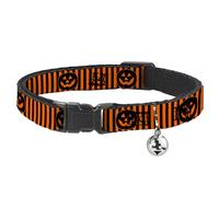 Buckle-Down Breakaway Cat Collar with Bell, Jack O Lantern Pumpkin Stripe Orange Black, 8.5 to 12 Inches Length x 0.5 Inch Wide