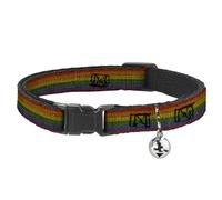 Buckle-Down Burlap Texture Rainbow, Breakaway Cat Collar with Bell, Plastic Clip, Easy Adjustable, 8.5 to 12" - 0.5" Wide