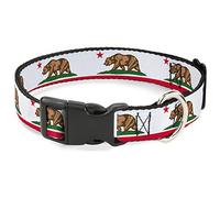 Buckle-Down California Flag White with Stripe Plastic Clip Collar, 1.5" Wide-Fits 18-32" Neck-Large