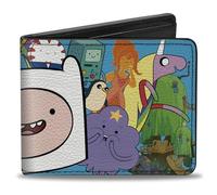 Buckle-Down Cartoon Network Bi-Fold Wallet with Standard Billfold and Card Slots, Adventure Time Finn Face Close Up and Friends Blue, Vegan Leather, Blue, 4.0" x 3.5", Casual