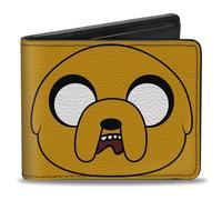 Buckle-Down Cartoon Network Bifold Wallet with Standard Billfold and Card Slots, Adventure Time Title Logo and Jake Face Yellow, Vegan Leather, Yellow, 4.0" x 3.5", Casual