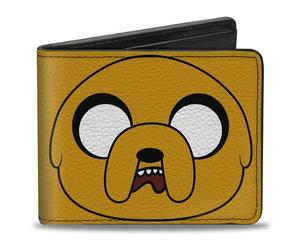Buckle-Down Cartoon Network Bifold Wallet with Standard Billfold and Card Slots, Adventure Time Title Logo and Jake Face Yellow, Vegan Leather, Yellow, 4.0" x 3.5", Casual