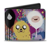 Buckle-Down Cartoon Network Bifold Wallet with Standard Billfold and Card Slots, Adventure Time Characters Spray Paint Expressions Multi Color, Vegan Leather, Multicolor, 4.0" x 3.5", Casual