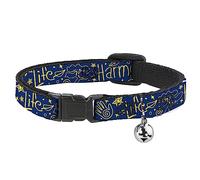 Buckle-Down Cat Collar, Breakaway Cat Stuff Collar with Bell, Harmony Balance Life Icons Collage Blue Yellow, 8.5 to 12 Inches 0.5 Inch Wide