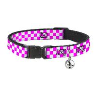 Buckle-Down Cat Collar, Breakaway Collar with Bell, Checker Fuchsia Pink White, 8.5 to 12 Inches 0.5 Inch Wide