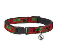Buckle-Down Cat Collar, Breakaway Collar with Bell, Christmas Packaged Red Greens, 8.5 to 12 Inches 0.5 Inch Wide
