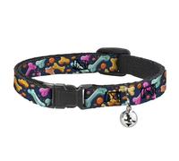 Buckle-Down Cat Collar, Breakaway Collar with Bell, Dog Bone Treats Scattered Blue Multi Color, 8.5 to 12 Inches 0.5 Inch Wide