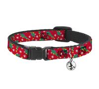 Buckle-Down Cat Collar, Breakaway Collar with Bell, Festive Holiday Christmas Trees Scattered Red Multi Color, 8.5 to 12 Inches 0.5 Inch Wide