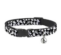 Buckle-Down Cat Collar, Breakaway Collar with Bell, Ghosts Poses Scattered Black White, 8.5 to 12 Inches 0.5 Inch Wide
