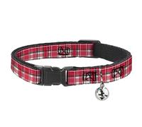 Buckle-Down Cat Collar, Breakaway Collar with Bell, Holiday Christmas Plaid Red White Black, 8.5 to 12 Inches 0.5 Inch Wide