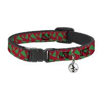 Buckle-Down Cat Collar, Breakaway Collar with Bell, Holiday Cookie Cutter Christmas Tree Scattered Red Green, 8.5 to 12 Inches 0.5 Inch Wide