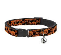 Buckle-Down Cat Collar, Breakaway Collar with Bell, Jack O Lantern Pumpkin Expressions Black Orange, 8.5 to 12 Inches 0.5 Inch Wide