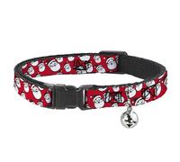 Buckle-Down Cat Collar, Breakaway Collar with Bell, Jolly Santa Claus Christmas Smiling Face Icon Red, 8.5 to 12 Inches 0.5 Inch Wide