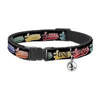 Buckle-Down Cat Collar, Breakaway Collar with Bell, Sauce Baseball Script Black Multi Color, 8.5 to 12 Inches 0.5 Inch Wide