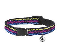 Buckle-Down Cat Collar, Breakaway Collar with Bell, Scribble Zig Zag Stripe Navy Multi Color, 8.5 to 12 Inches 0.5 Inch Wide