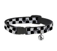 Buckle-Down Cat Collar, Breakaway Collar with Bell, Smiley Sad Face Checker Black White, 8.5 to 12 Inches 0.5 Inch Wide