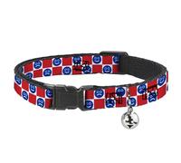Buckle-Down Cat Collar, Breakaway Collar with Bell, Smiley Sad Face Checker Red White Blue, 8.5 to 12 Inches 0.5 Inch Wide