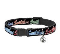 Buckle-Down Cat Collar, Breakaway Collar with Bell, Snatched Script Black Multi Color, 8.5 to 12 Inches 0.5 Inch Wide