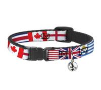 Buckle-Down Cat Collar, Breakaway Collar with Bell, Soccer Fan World Cup Team Country Flags, 8.5 to 12 Inches 0.5 Inch Wide
