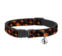Buckle-Down Cat Collar, Breakaway Collar with Bell, Spider Silhouettes Black Orange, 8.5 to 12 Inches 0.5 Inch Wide