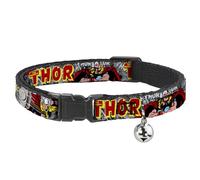 Buckle-Down Cat Collar Breakaway The Mighty Thor Action Poses 8 to 12 Inches 0.5 Inch Wide