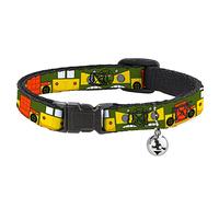 Buckle-Down Cat Collar Breakaway with Bell Classic TMNT Ninja Turtles Party Van All Sides Green Multi 8.5 to 12 Inches 0.5 Inch Wide