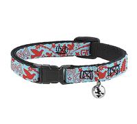 Buckle-Down Cat Collar, Pet Collar Breakaway with Bell, Grateful Optimism Be Kind Icons Collage Blue Red, 8.5 to 12 Inches 0.5 Inch Wide