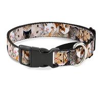 Buckle-Down "Cat Faces Stacked" Martingale Dog Collar, 1.5" Wide-Fits 13-18" Neck-Small