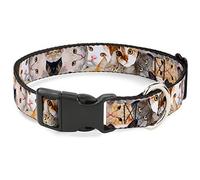 Buckle-Down Cat Faces Stacked Plastic Clip Collar, 1.5" Wide-Fits 13-18" Neck-Small