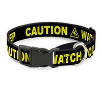 Buckle-Down CAUTION WATCH YOUR DUBSTEP Black/Yellow Martingale Dog Collar, 1.5" Wide-Fits 16-23" Neck-Medium