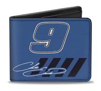 Buckle-Down Chase Elliott Autograph and #9 Checker Logo Black White Blue Wallet, Bifold, Chase Elliott #9 Autograph Prime Logo Blues White, Vegan Leather