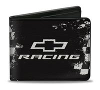 Buckle-Down Chevrolet Racing Wallet, Bifold, Chevrolet Racing Bowtie Checker Black White, Vegan Leather