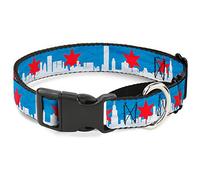 Buckle-Down "Chicago Skyline/Flag Distressed" Martingale Dog Collar, Black/White/Green/Red, 1"/11-17"/Medium