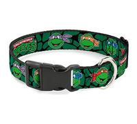 Buckle-Down Classic Tmnt Turtle Faces Black/Green Turtle Shell Plastic Clip Collar, Large/15-26