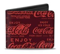 Buckle-Down Coca-Cola Wallet, Bifold, Enjoy Coca Cola Logos Brown Red, Vegan Leather