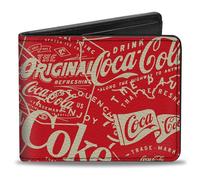 Buckle-Down Coca-Cola Wallet, Bifold, Vintage Coca Cola Coke Icons and Ad Logos Red White, Vegan Leather