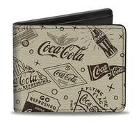 Buckle-Down Coca-Cola Wallet, Bifold, Vintage Coca Cola Have a Coke and Smile Icons Collage Beige, Vegan Leather