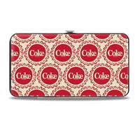 Buckle-Down Coca-Cola Wallet, Hinged, Coca Cola Coke Bottle Caps Collage White Red, Vegan Leather