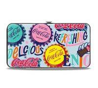 Buckle-Down Coca-Cola Wallet, Hinged, Coca Cola Delicious Refreshing Bottle Caps Multi Color, Vegan Leather