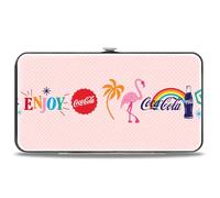 Buckle-Down Coca-Cola Wallet, Hinged, Coca Cola Enjoy Vibrant Icons Collage Pinks Multi Color, Vegan Leather