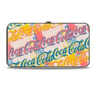 Buckle-Down Coca-Cola Wallet, Hinged, Coca Cola Script Logo Stacked Pop Art White Multi Pastel, Vegan Leather