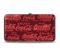 Buckle-Down Coca-Cola Wallet, Hinged, Enjoy Coca Cola Logos Brown Red, Vegan Leather